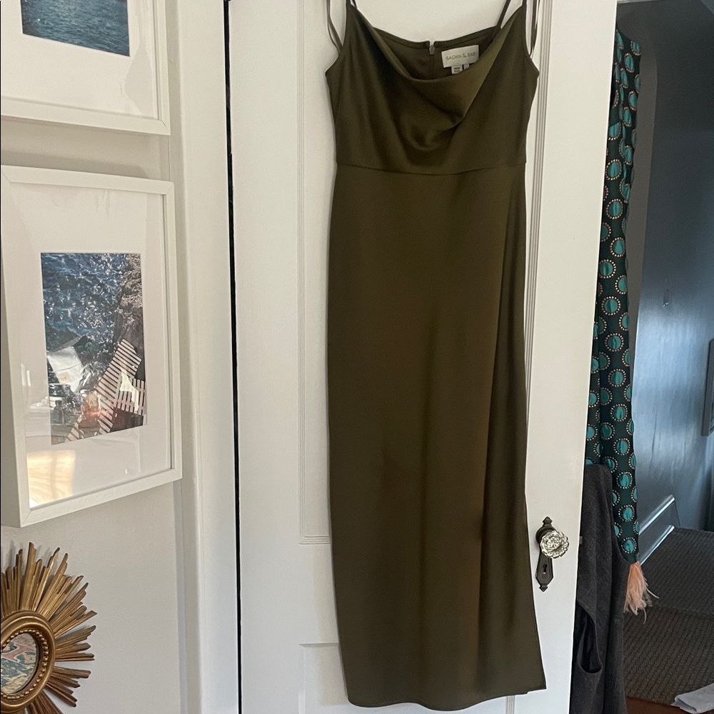 Sachin + Babi satin Cali olive  Green Midi slip Dress